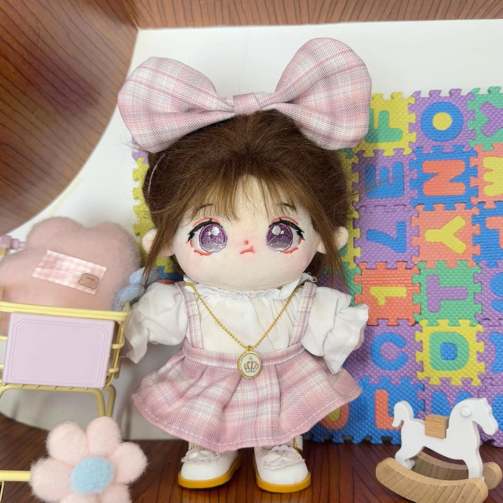 Plush Doll Clothes Set, Cute JK Uniform Set, Doll Dress Shirt Bow Necklace Shoes 5Pcs Outfits for 20Cm/8 Inch Soft Dolls Stuffed Animals (Pink Clothes Set-20Cm/8)
