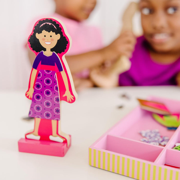 Abby and Emma Deluxe Magnetic Wooden Dress-Up Dolls Play Set (55+ Pcs) Magnetic Paper Dolls for Kids Ages 3+