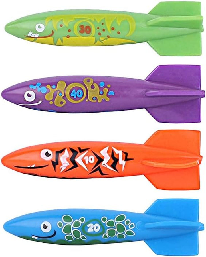 Diving Pool Toy Underwater Swimming Throwing Diving Torpedo Shark,4 Pack