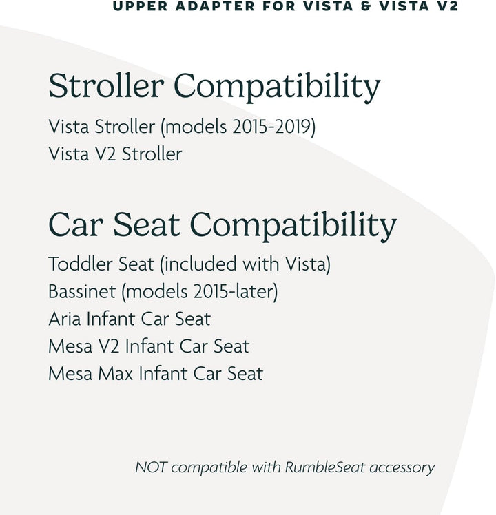 Upper Adapter for Vista, Vista V2, and Vista V3 Strollers/ Compatible with Bassinet, Toddler Seat, Aria, Mesa V2, or Mesa Max Infant Car Seats / Quick + Secure Attachment / 1 Set