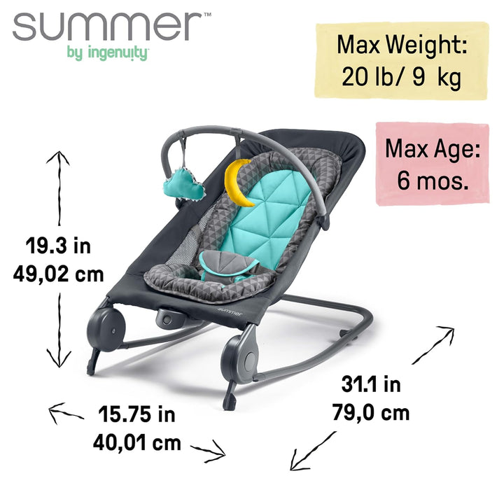 2-In-1 Bouncer & Rocker Duo (Gray and Teal) Convenient and Portable Rocker and Bouncer for Babies Includes Soft Toys and Soothing Vibrations