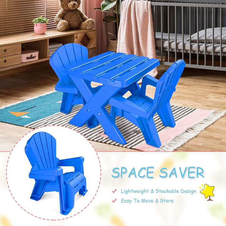 Kids Table and Chair Set, Outdoor Toddler Activity Table and Adirondack Chairs for Picnic, Garden, Patio, Backyard & Beach, Kids Outdoor Table and Chair Set (Blue)