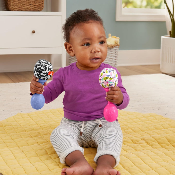 Newborn Toys Rattle ‘N Rock Maracas, 2 Soft Musical Instruments for Developmental Play Babies Ages 3+ Months, Pink & Purple