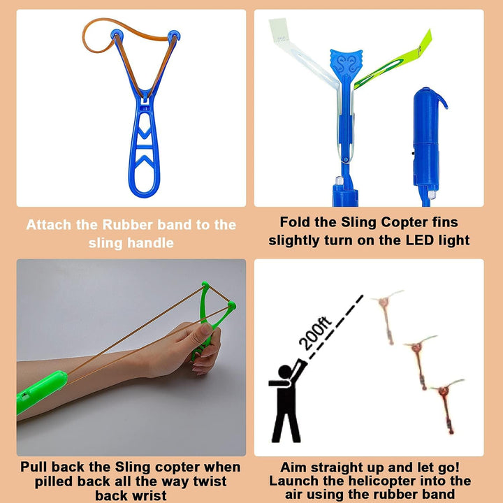 s Slingshot LED Light up Helicopters, 6 Copters and 3 Launchers - as Seen on TV for Unisex Children