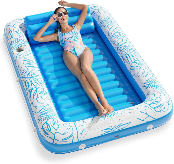 Inflatable Tanning Pool Lounger Float -  4 in 1 Sun Tan Tub Sunbathing Pool Lounge Raft Floatie Toys Water Filled Tanning Bed Mat Pad for Adult Blow up Kiddie Pool Kids Ball Pit Pool (L)