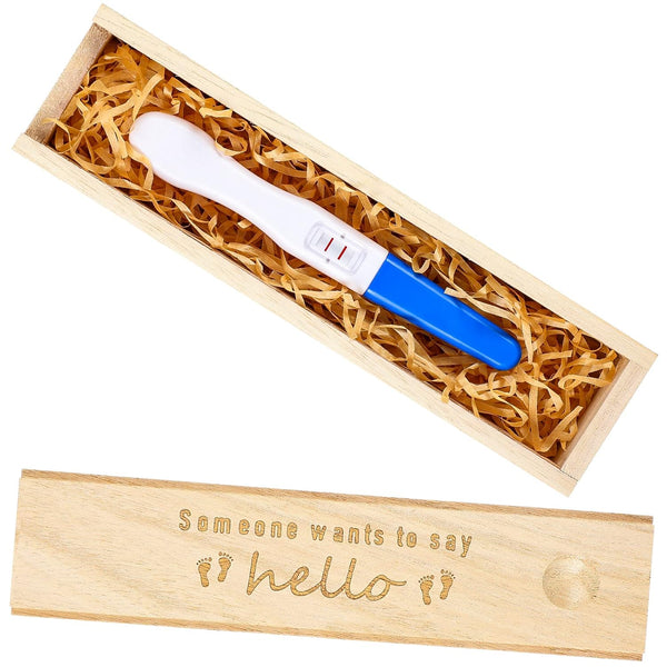 Pregnancy Test Keepsake Box Surprise Pregnancy Announcement Box Wooden Baby for Husband Grandparents Baby Memory Souvenir Collection Case with Raffia Ribbon(Classic)