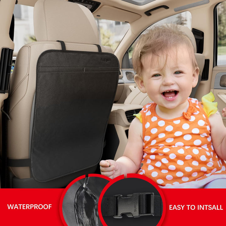 Kick Mats Back Seat Protector for Kids, Leather Car Back Seat Cover for Child, Offers Waterproof Protection of Car Seat Back from Dirt, Mud, Scratches