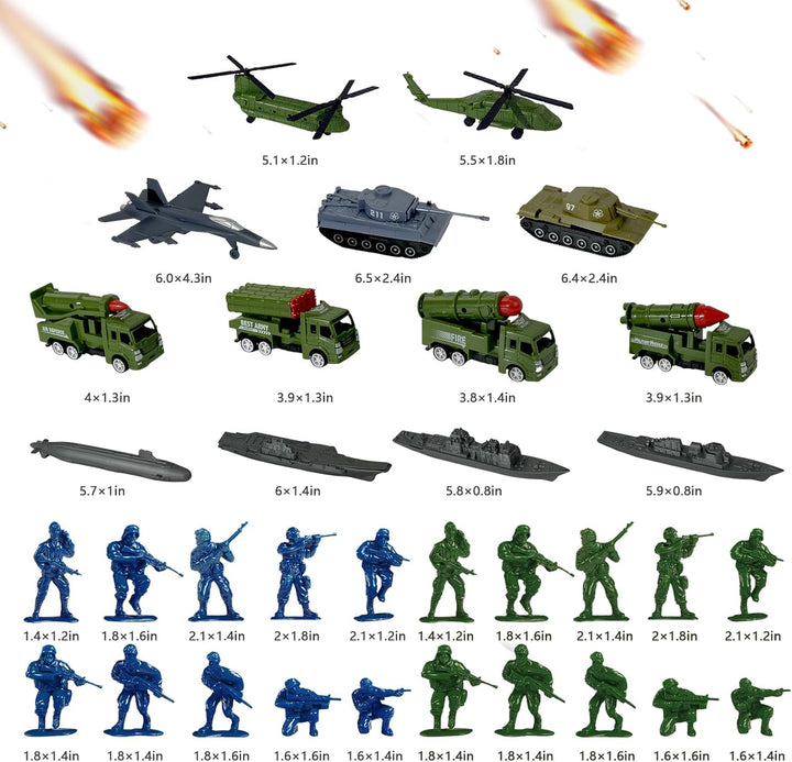 Army Men Playset - Large Set Including Army Men Action Figures, Battle Mat, Army and Navy Weapon Gear Accessories, Military Combat Toys, Army Toys for Boys Age 4-12