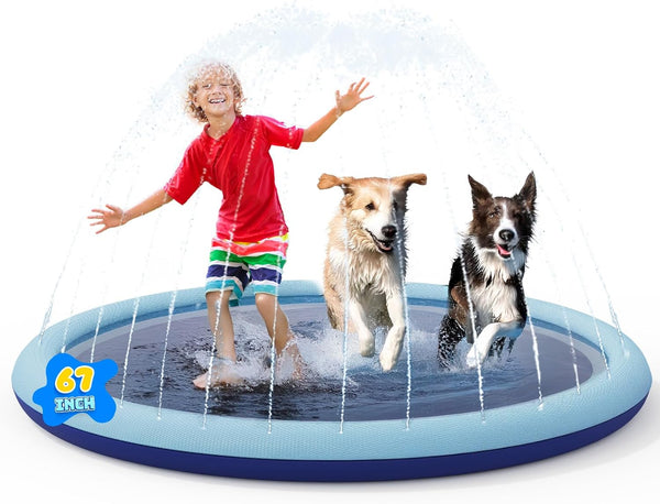 Splash Pad for Kids and Dogs, Non-Slip Sprinkler Pad Thicken Pool Summer Outdoor Water Toys, Backyard Fountain Play Mat for Baby Toddlers Boys Girls Pet(67Inch)