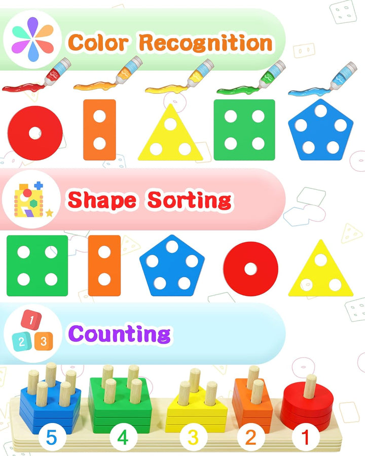 Montessori Toys for 1 2 3 Years Old Boys Girls Birthday Gifts, Wooden Sensory Toys for Ages 2-4 Kids Baby, Toddler Learning Toy Activities Puzzles Ages 1-3