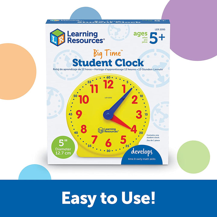 Big Time Student Clock, Teaching & Demonstration Clock, Develops Time and Early Math Skills, Ages 5+, Clock for Learning, 12 Hour,Back to School Gifts
