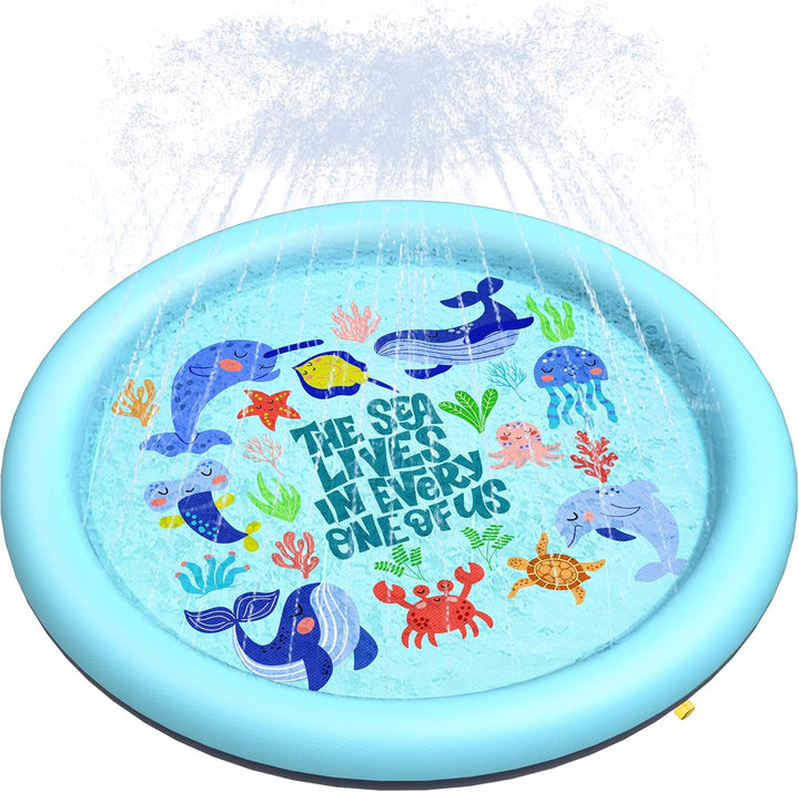 Splash Pad for Dogs & Kids - Anti-Slip Dog Pool for Large Dogs, 0.58 Mm Thickened Durable Outdoor Water Play Mat, Summer Sprinkler Toy for Backyard (67In, Blue)