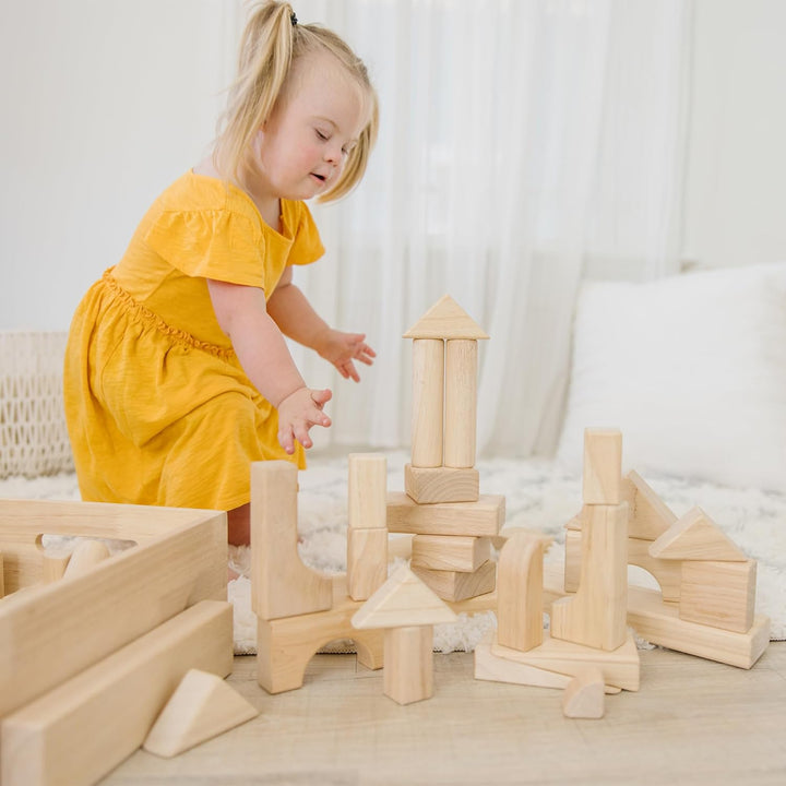 Standard Unit Solid-Wood Building Blocks with Wooden Storage Tray (60 Pcs)