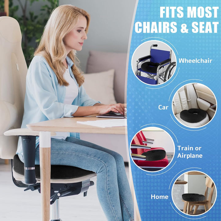 Donut Pillow Seat Cushion,Donut Chair Cushions for Postpartum Pregnancy & Hemorrhoids,Tailbone Pain Relief Cushion,Memory Foam Lifting Cushions for Office&Home Chairs (Black)