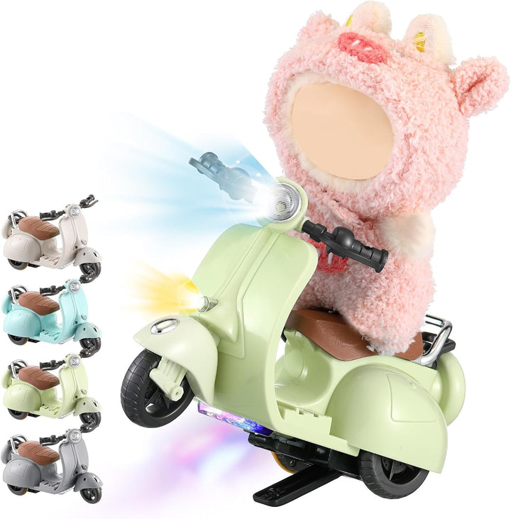 Mini Electric Doll Scooter Vehicles Toy 4 Colors Available Funny Doll Accessory with Music & Lights Could Rotate 360° Cute Plastic Scooter Toy Ornaments Battery Not Included (Cream)