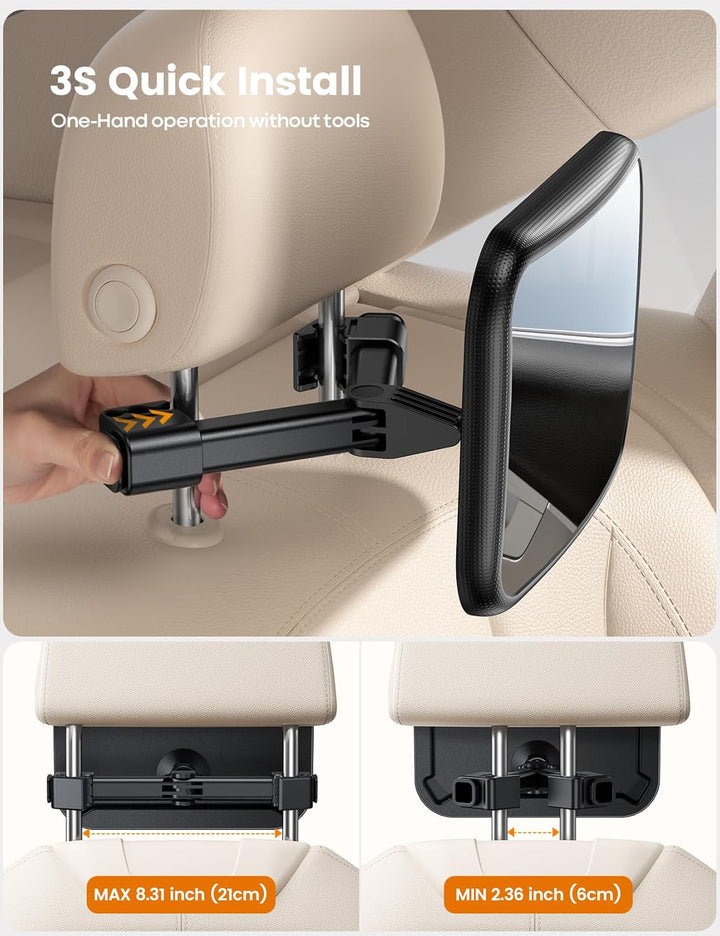 Baby Car Mirror for Backseat - [2025 Safest Triangle Hook Clip] Acrylic Car Seat Mirror for Rear Facing, 360° Rotation & Wide Clear View, 3S Quick Install, Newborn Baby Essentials Accessories