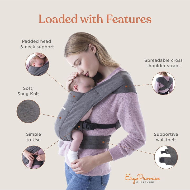 Embrace Baby Carrier Newborn to Toddler - Breathable Baby Carriers for Summer - Cozy Essentials (7-25 Pounds), Ponte Knit, Cream