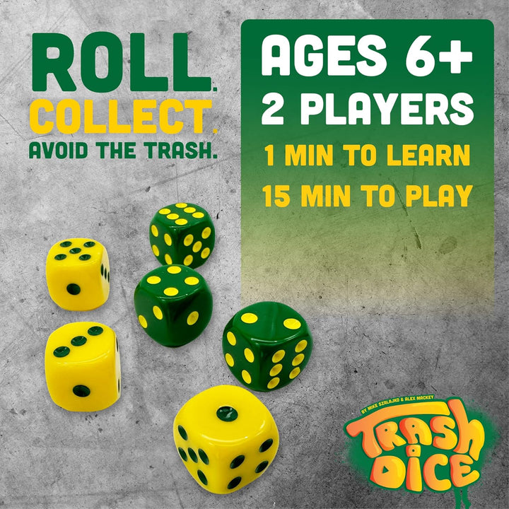 Trash Dice - Fast-Paced Family Dice Game | Exciting 2-Player Board and Dice Game with Trash Can and Dice Set | for Travel, Party, and Games Night