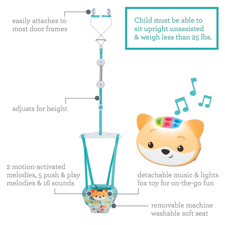 2-In-1 Music & Lights Doorway Jumper - Engaging Activity Jumper with Motion-Activated Sounds for Babies, Fox