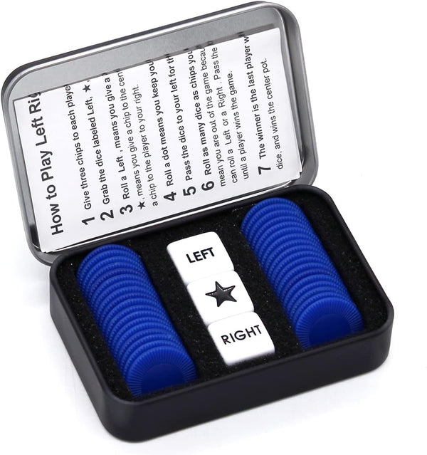Left Right Center Dice Game Set with 3 Dices + 36 Blue Chips (Blue)