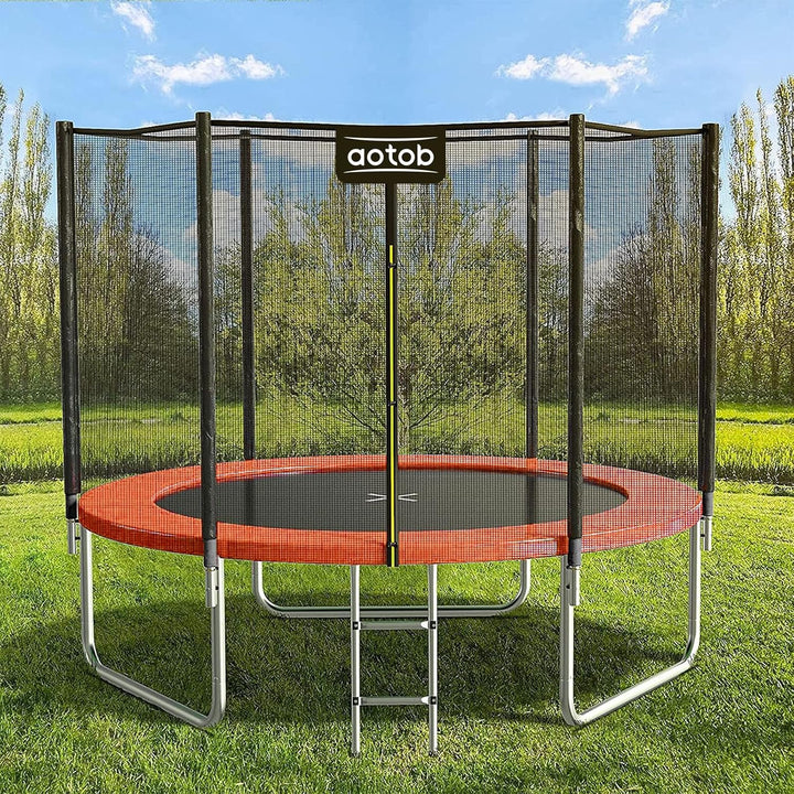 8FT 10FT 12FT 14 FT 15FT Trampoline with Safety Enclosure Net，Outdoor Trampoline with Basketball Hoop, Heavy Duty Jumping Mat and Spring Cover Padding for Kids and Adults, Storage Bag and Ladder