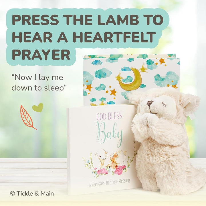 Catholic Baptism Set with Musical Prayer, Lamb & Baby’S First Prayer Book - 2-Pc White Presentation Box for Baptism Gifts for Boys