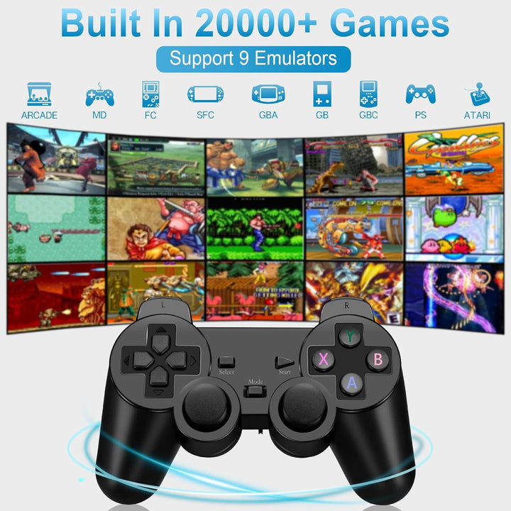 Wireless Retro Game Console Stick, Upgrade Retro Video Gaming Stick Built in 20000+ Games with 9 Emulators,4K HDMI Output with 2 Pack 2.4G Wireless Controllers，Game Emulator Console 2025（64GB）