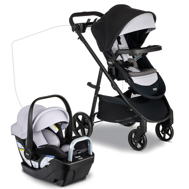 Willow Brook S+ Baby Travel System, Infant Car Seat and Stroller Combo with Alpine Base, Clicktight Technology, Safewash Insert and Cover, Sand Onyx