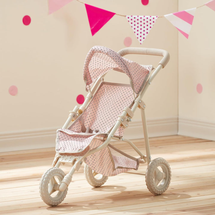 Doll Jogging-Style Stroller with Canopy, Storage Underneath, Pink and Cream and Gray