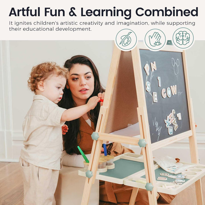 Easel for Kids, Double-Sided Magnetic Easel with Drawing Accessories, Adjustable Wooden Kids Art Easel with Paper Roll, Learning-Toy for 3,4,5,6,7,8 Years Old Boy & Girls Green