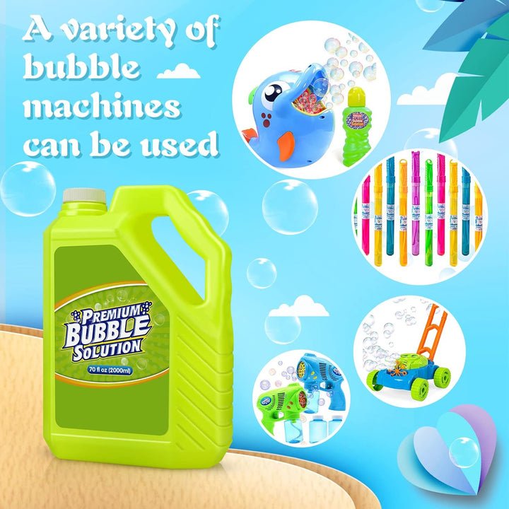 Bubble Solution Refill - 70 Ounce Premium Bubble Liquid Refills for Bubble Machine, Wand, Gun, Blower at Wedding and Party - Bubbles Toy for Kids Toddlers Boys Girls (With Portable Handle)