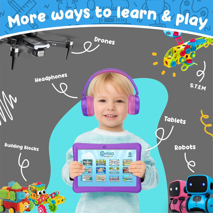 10" Android Kids Tablet Bundle - 32GB, 80+ Disney Storybooks ($350 Value), Parental Controls, Kid-Proof Case W/Kickstand & Stylus, Headphones & Sleeve Bag - Purple