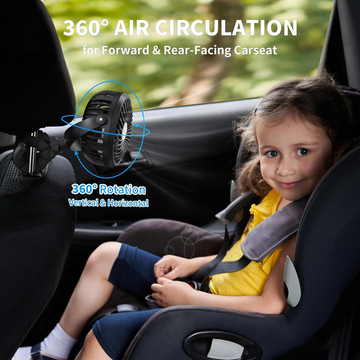 Battery Operated Stroller Fan Flexible Tripod Clip on Fan with 3 Speeds and Rotatable Handheld Personal Fans for Car Seat Crib Bike Treadmill (Black)