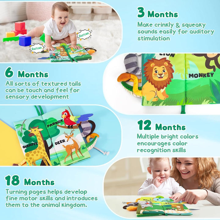 Soft Baby Book - Baby Toy - Newborn Boys Girls Shower Gift - Tummy Time Toy for Infant 0-6 6-12 Months - Touch and Feel Sensory Crinkle Book with Teether for Toddler