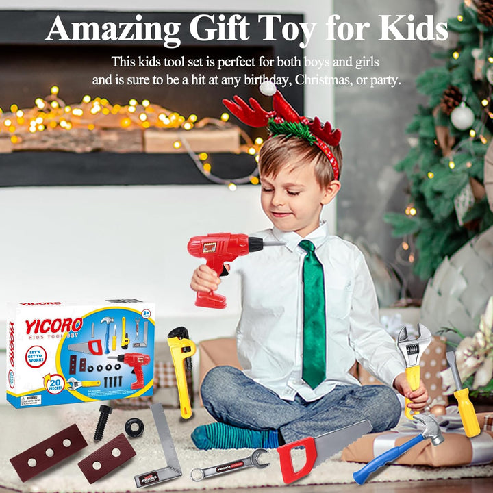 Kids Tool Set – 20 PCS Toddler Tool Set with Toy Drill, Pretend Play Kids Toys, Toy Tools for Kids Ages 3,4,5,6,7,8 Years Old, Boy Toys