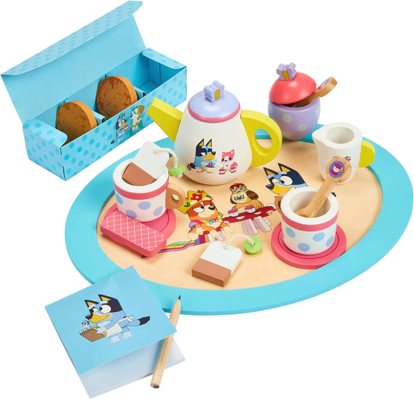 Wooden Tea Party Set – 18 PC Pretend Play Set with Tray, Teapot, Tea Cups, Biscuits, Sugar Pot, Notepad & Pencil- Durable, Eco-Friendly FSC Certified Wood – Imaginative Role Play Toy for Kids 3+