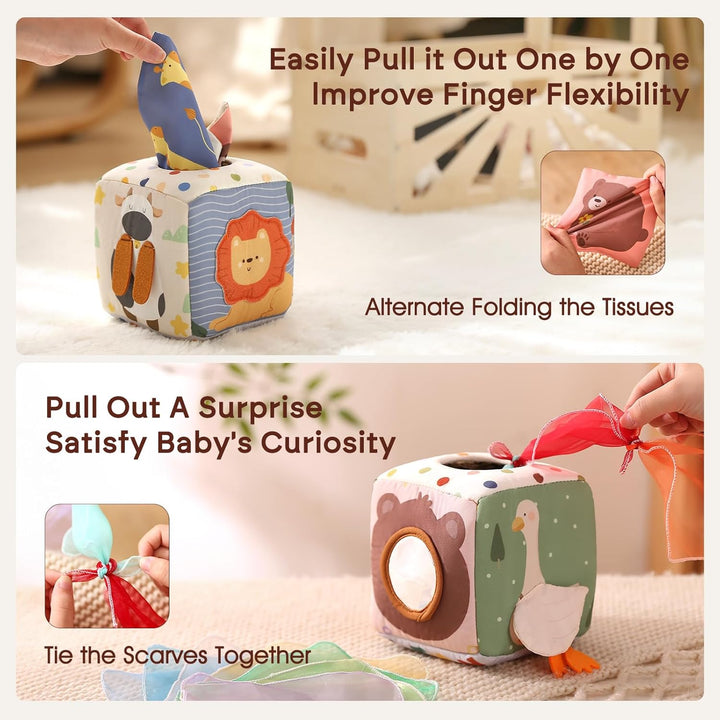 Baby Tissue Box Toy for Babies 6-12 Months - Montessori Toys Baby Tissue Box Sensory Toys for 1 Year Old - Boy Girl Gifts for Babies 6 12 18 Months Old