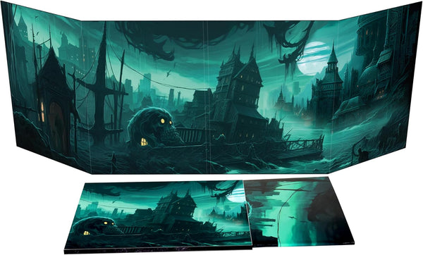 DM Screen 4-Panel Cardboard Game Master Screen with Erasable & Clear Pockets, Gloomy Castle Artwork Game Master Shield Tool for Dungeon Master and RPG Player (Style B)