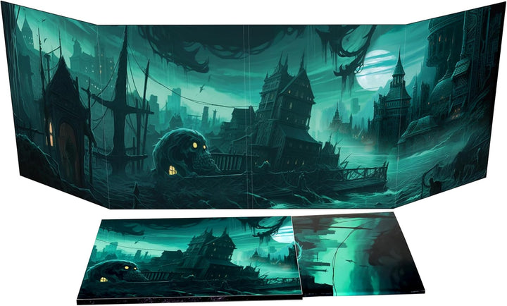 DM Screen 4-Panel Cardboard Game Master Screen with Erasable & Clear Pockets, Gloomy Castle Artwork Game Master Shield Tool for Dungeon Master and RPG Player (Style B)