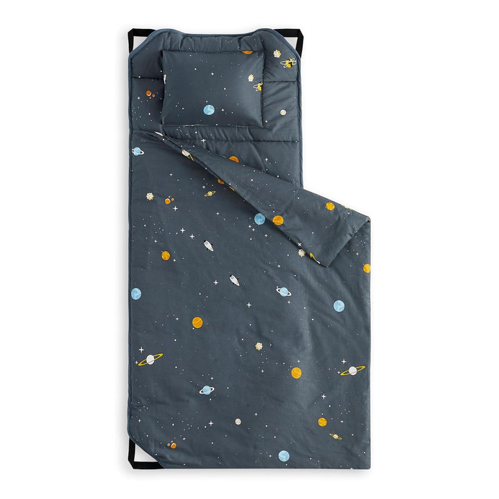 - Cot Nap Mat with Pillow and Blanket, 100% Cotton Fabric, for Toddler Kids Boys Girls in Daycare Kindergarten Preschool with Elastic Corner Straps, Cars Cranes Trucks on Blue