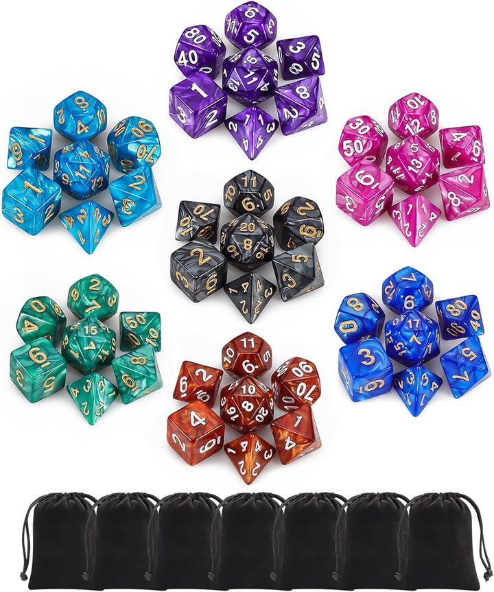 DND Dice Sets - 6 X 7 Polyhedral Dice (42Pcs) with 6 Drawstring Bags for Dungeons and Dragons, RPG, Mtg,Role Playing Table Game