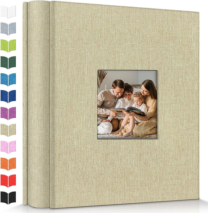 Photo Album 4X6 with 300 Pockets,Slip-In Picture Albums,Linen Cover Memory Book with Front Window,White Page Vertical Photo Book for Wedding,Family,Anniversare,Baby,Vacation