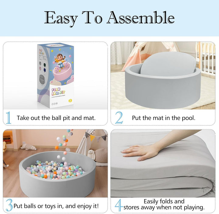 Foam Ball Pit, 35.4"X 11.8" Ball Pits for Toddlers, Soft round Kiddie Baby Playpen Ball Pool for Kids, Ideal Gift for Babies Indoor and Outdoor Game, Grey, (Balls Not Included)