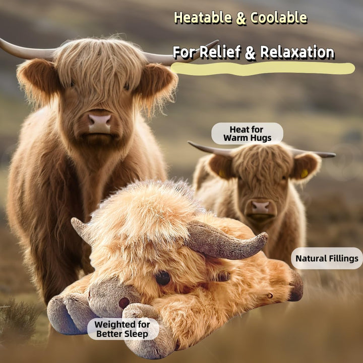 20" | 4 Pounds Highland Cow Weighted Stuffed Animals with Unscented Microwavable Heating Pad, Cute Coolable Heatable Weighted Plush Warm Gift for Kids & Adults