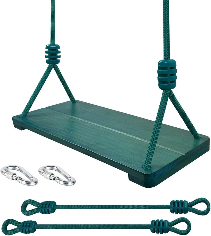 Wooden Swing Seat, Nostalgic Outdoor Wood Swing for Kids Adults, Tree Straps Set Accessories for Backyard Patio Garden Playground, Height Adjustable (Raw Wood)