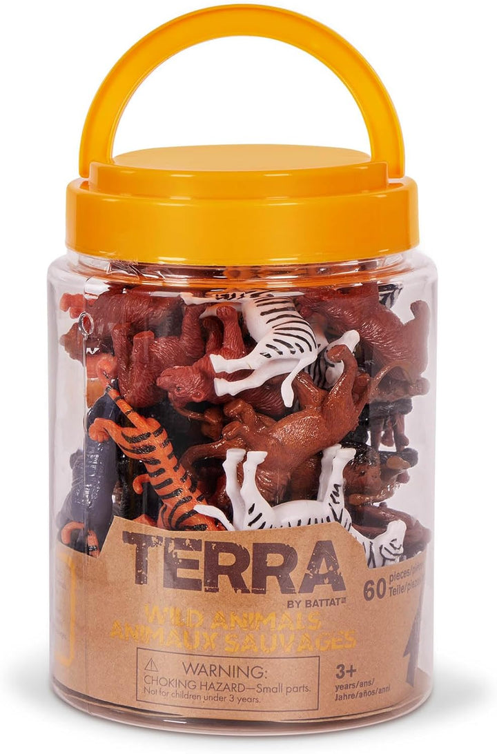 – 60 Pcs Wild Creatures Tube – Realistic Mini Animal Figurines – Lion, Hippo, Tiger, Bear & More Safari Animals – Plastic Educational Toys for Kids and Toddlers 3 Years +