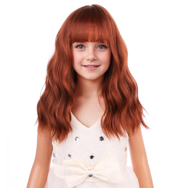 Blonde Wig Kids Child Short Wavy Wig with Bangs Flaxen Blonde Wigs Synthetic Girls Cosplay Halloween Party Costume Wigs (Flaxen Blonde)