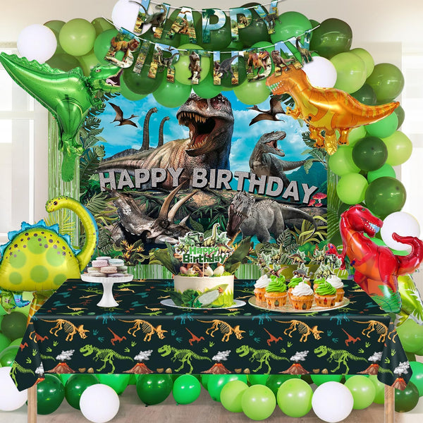 Dinosaur Birthday Party Decorations for Boys - Dinosaur Themed Party Supplies for Kids with Tablecloth, Banner, Backdrop, Cake Topper, Balloons & Stickers