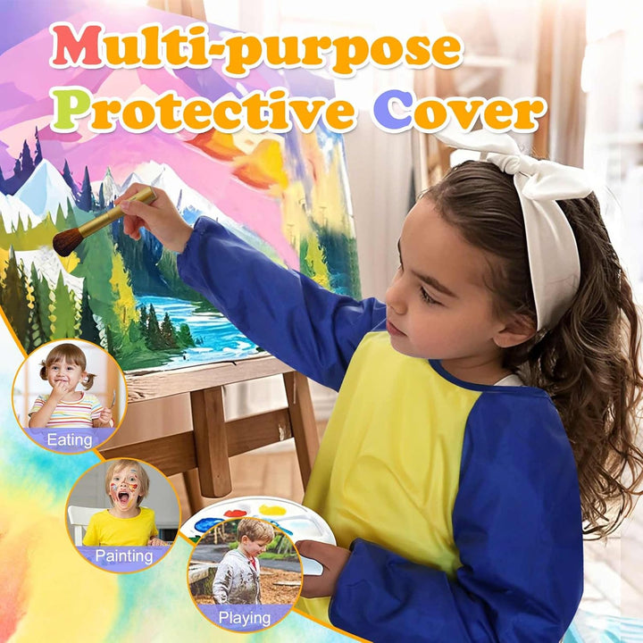 Kids Art Smocks 2 Pack, Toddler Smock Waterproof Artist Painting Aprons Long with Long Sleeve & 3 Pockets for Age 3-8