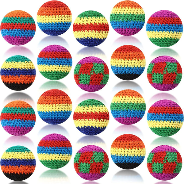 20 Pcs Hacky Balls Easter Game Multicolored Crochet Knitted Juggling Sacks Assorted Geometric Patterns Ball Sack Footbag Kick Sack for Adult Boys Girls Indoor and Outdoor Playing, 10 Styles